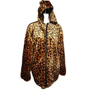 Leopard Hooded Zip up Jacket Reverseable 2xl -Rainwear